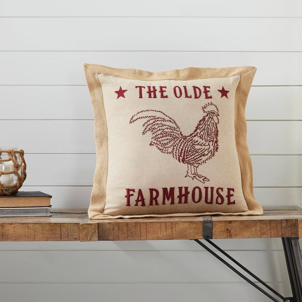 Cider Mill Red and Green Embroidered Cotton Square Pillow