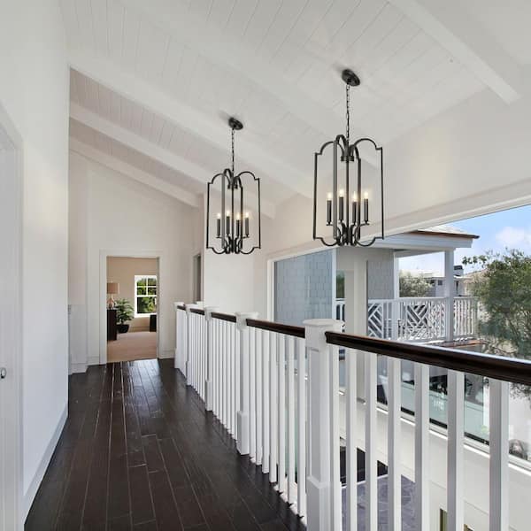 Jasslynn 4-Light Modern Black Pendant Light with Metal Rectangular Shade for Kitchen Island Dinning Room Foyer