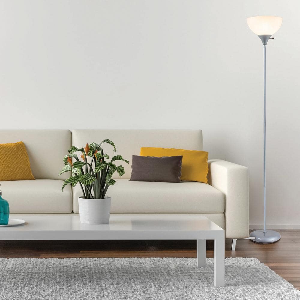 Henry 71" Silver Plastic and Metal Torchiere Floor Lamp