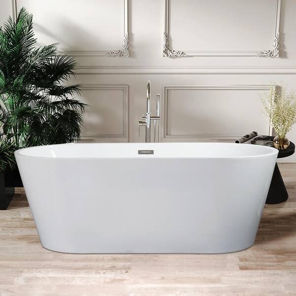 Satico 55 in. Acrylic Oval Flatbottom Freestanding Non-Whirlpool Soaking Bathtub in White