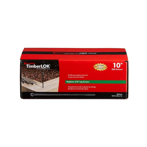 FastenMaster TimberLOK Structural Wood Screws – 10 inch wood screws with hex head – Black (250 Pack)