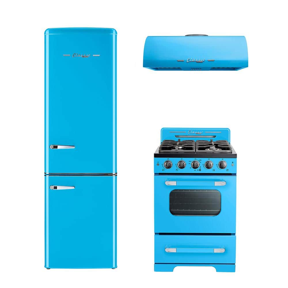 Retro Blue 24" Stainless Steel Under Cabinet Range Hood