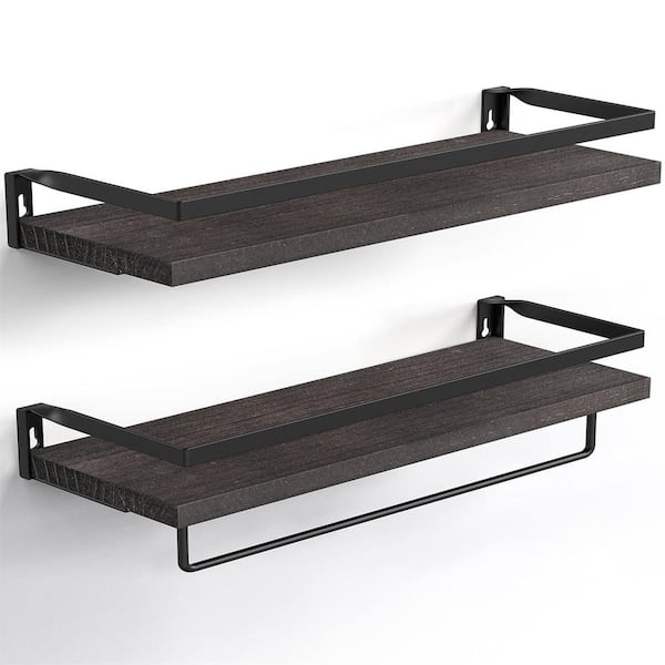 Cubilan 5.9 in. x 16.5 in. x 3.2 in. Dark Brown Wood Decorative Wall Shelves with Brackets