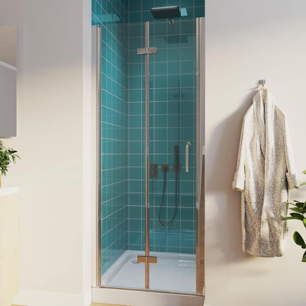 30 to 31-1/4 in. W x 72 in. H Bi-Fold Frameless Shower Doors in Chrome with Clear Glass