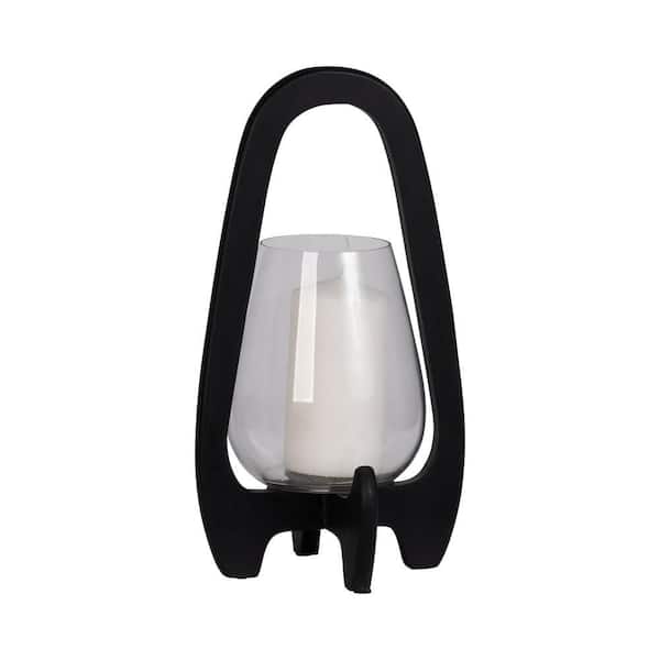15 in. Black Wood and Glass Hurricane Lantern Candle Holder with Open Frame
