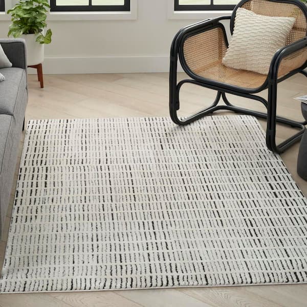 Modern Comfort Ivory Black 8 ft. x 10 ft. Linear Contemporary Area Rug