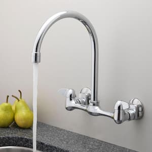 2-Handle Standard Kitchen Faucet with Gooseneck Spout in Polished Chrome