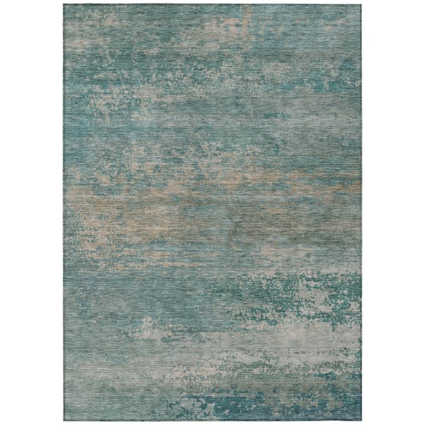 Chantille Machine Washable Indoor/Outdoor Abstract ACN2071 Aqua 10 ft. x 14 ft. Area Rug