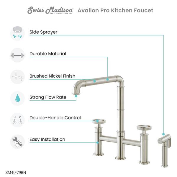 Avallon Pro 2-Handle Standard Kitchen Faucet with Side Sprayer in Brushed Nickel