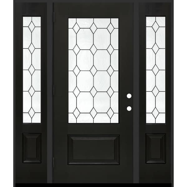 Regency 68 x 80 in. 3/4L Marquise Glass RHOS Onyx Stain Mahogany Fiberglass Prehung Front Door w/14in. - 3/4 SLs 4-9/16