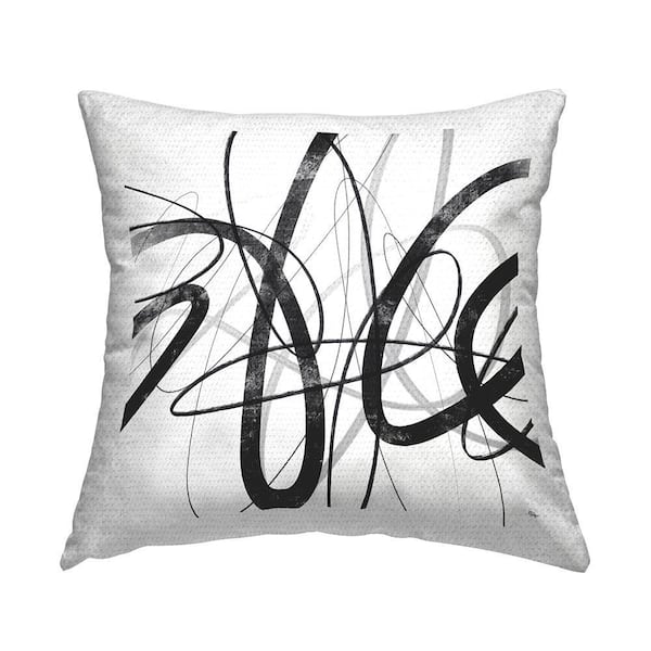 White and Black Abstract Lines Black Square Outdoor Throw Pillow