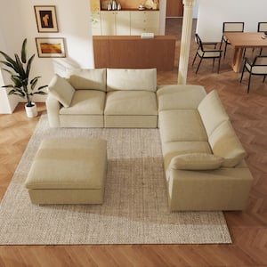 Magic Home Storage 118 in. Square Arm Down Filled Linen 3-Seater Cloud ...