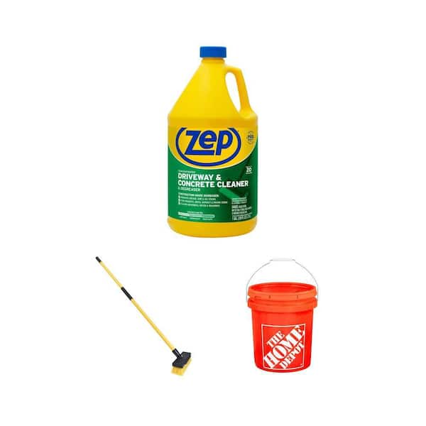 5 Gallon Orange Bucket, Heavy Duty Scrub Brush & 1 Gal. Concrete Cleaner Combo