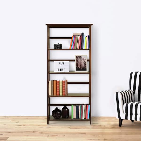 63 in. Walnut New Wood 4-Shelf Etagere Bookcase with Open Back