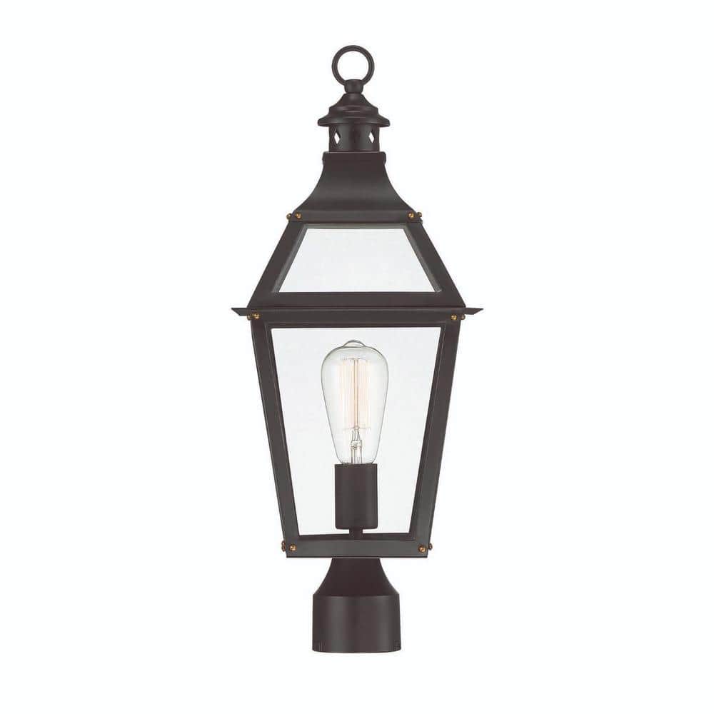 Savoy House Black and Gold Outdoor Post Lantern with Clear Glass