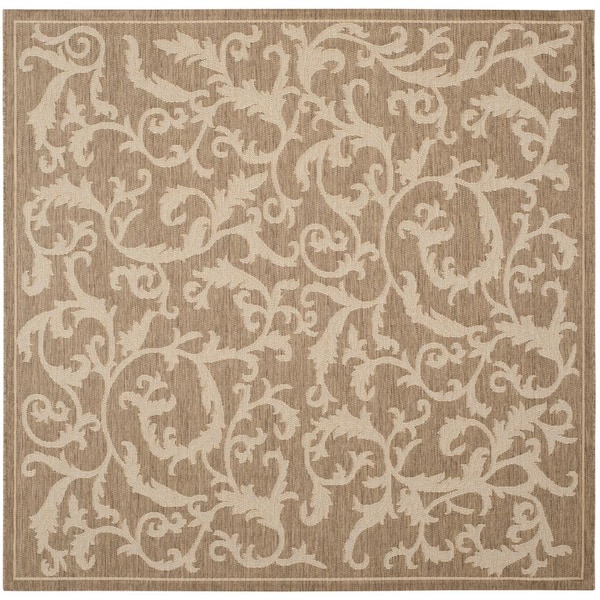 SAFAVIEH Courtyard Brown/Natural 7 ft. x 7 ft. Square Border Indoor/Outdoor Patio  Area Rug
