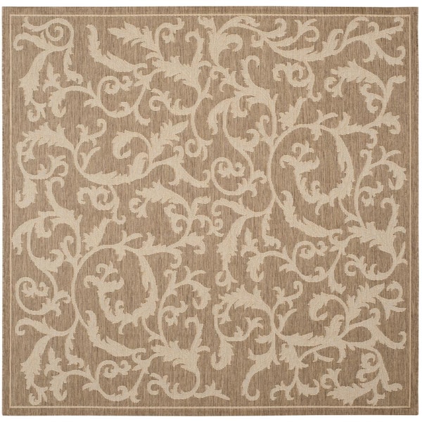 SAFAVIEH Courtyard Brown/Natural 8 ft. x 8 ft. Square Border Indoor/Outdoor Patio  Area Rug