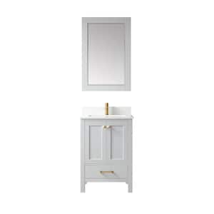 Shannon 24 in. W x 22 in. D x 33.9 in. H Single Sink Bath Vanity in Paris Grey with White Composite Stone Top and Mirror