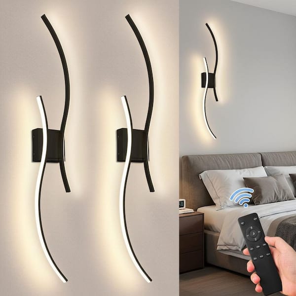 40 in. 2-Light Modern Black Wall Sconce Over Mirror, Dimmable LED Bathroom Vanity Light for Living Room