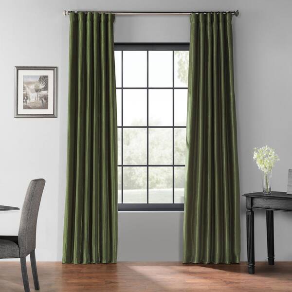 Exclusive Fabrics & Furnishings Pine Top Green Blackout Vintage Textured Faux Dupioni Silk Rod Pocket Curtain - 50 in. W x 108 in. L