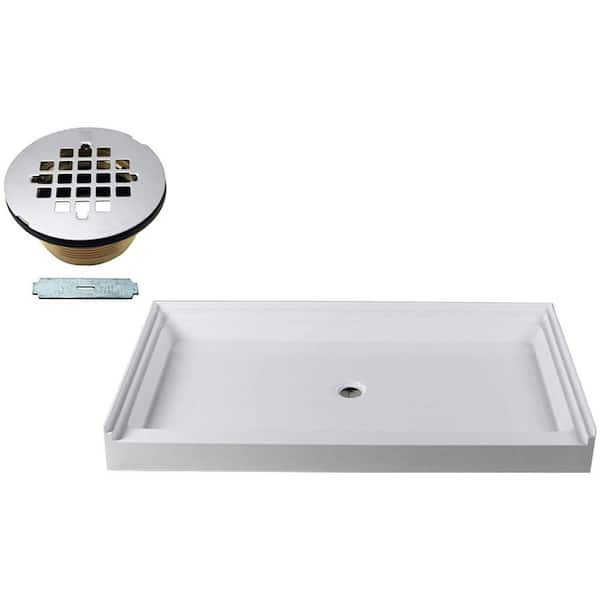 Woodbridge 60 in. L x 36 in. W Alcove Zero Threshold Shower Pan Base with Center Drain in Black, Low Profile, Wheel Chair Access