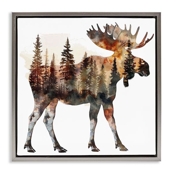 Stupell Industries Moose Forest Silhouette by LSR Design Studio Gray Floater Frame Animal Graphic Art Print 25 in. x 25 in.
