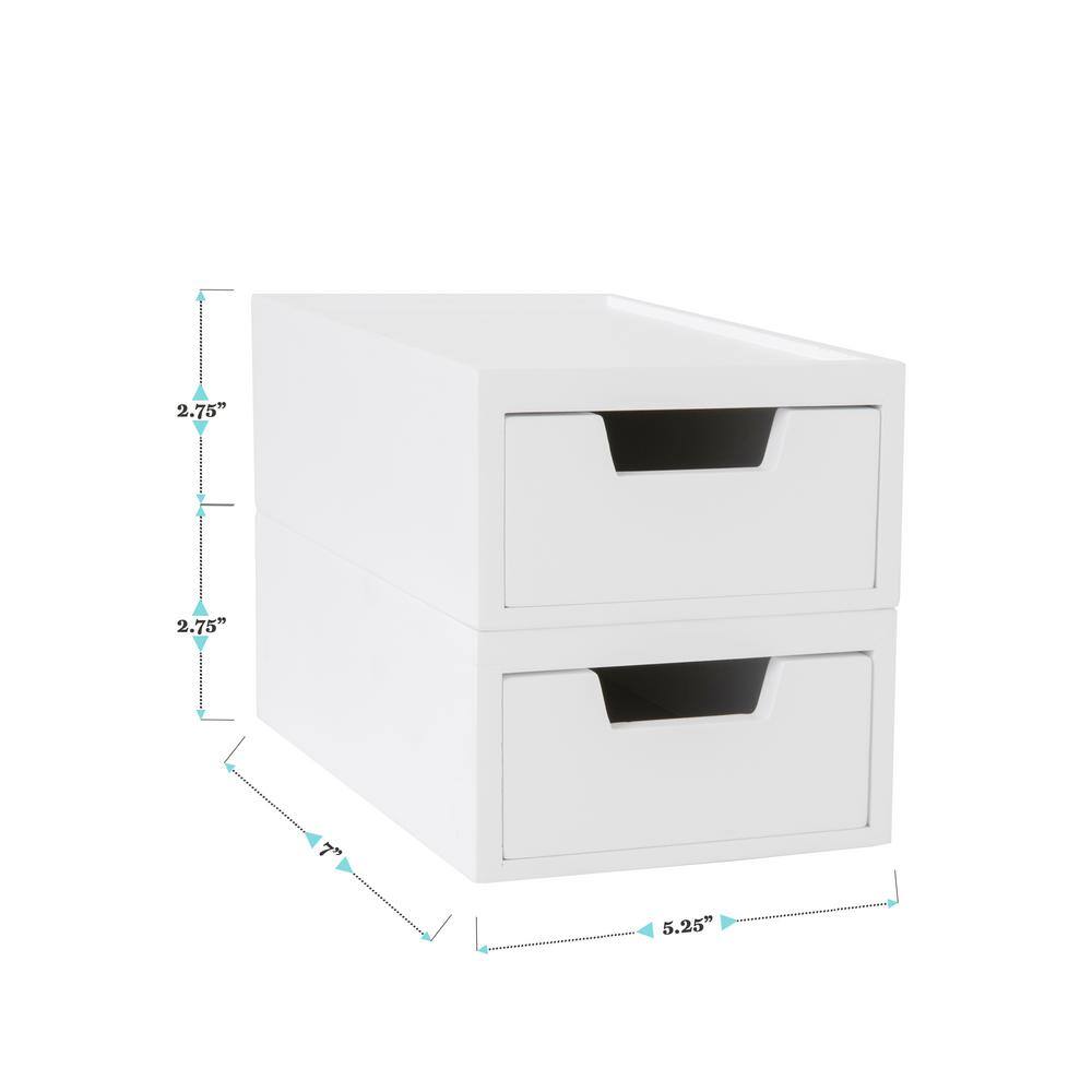 White Stackable Wooden Storage Boxes with Pullout Drawers, 2 Pack
