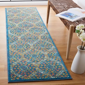 Madison Blue/Orange 2 ft. x 8 ft. Floral Trellis Medallion Runner Rug