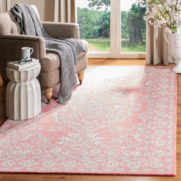 Martha Stewart Pink/Ivory 5 ft. x 8 ft. Border Persian Area Rug