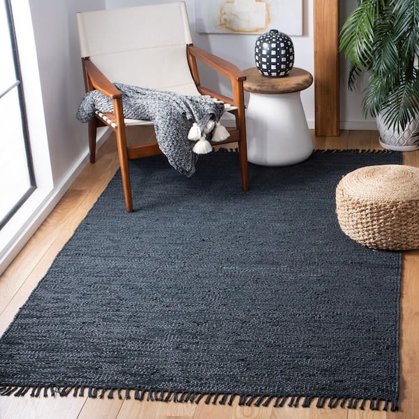 Vintage Leather 4 ft. x 6 ft. Black Solid Marle Area Rug