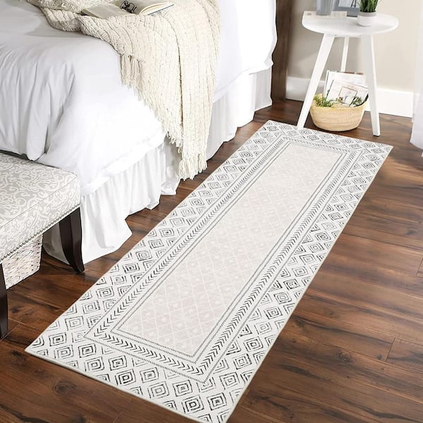 Border Printed Carpet Washable Living Room Decoration for Bedroom Hallway Office Bedside Gray, 2 ft. x 6 ft. Area Rug