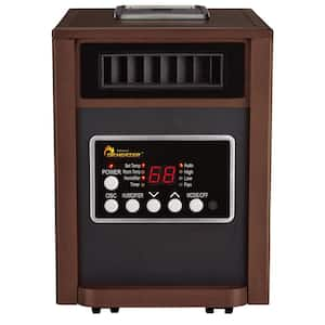 Electric Infrared Dual Heating System Space Heater with Humidifier, Oscillation Fan, and Remote Control in Walnut