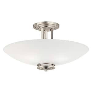 Hendrik 24 in. 4-Light Brushed Nickel Hallway Contemporary Semi-Flush Mount Ceiling Light with Cased Opal Glass
