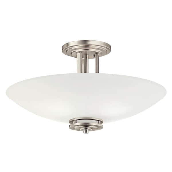 KICHLER Hendrik 24 in. 4-Light Brushed Nickel Hallway Contemporary Semi-Flush Mount Ceiling Light with Cased Opal Glass