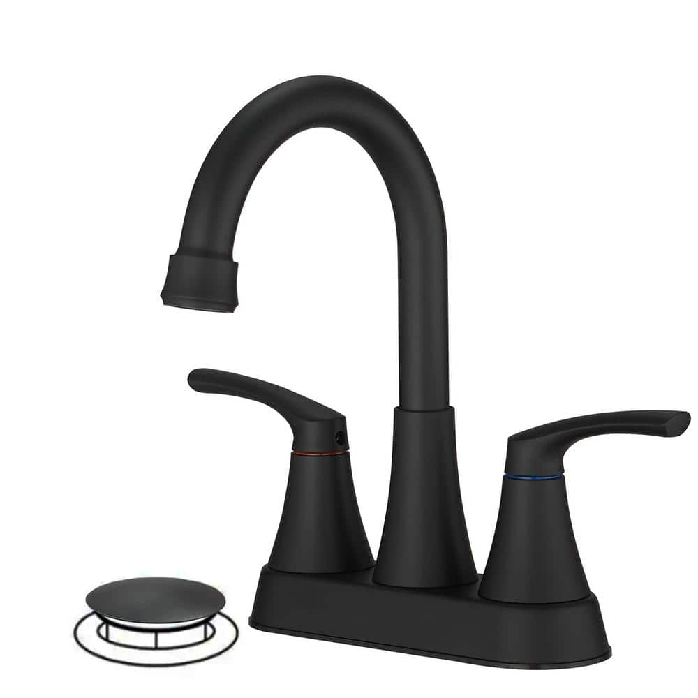 BWE 4 in. Centerset 2-Handle High-Arc Bathroom Faucet in Matte Black