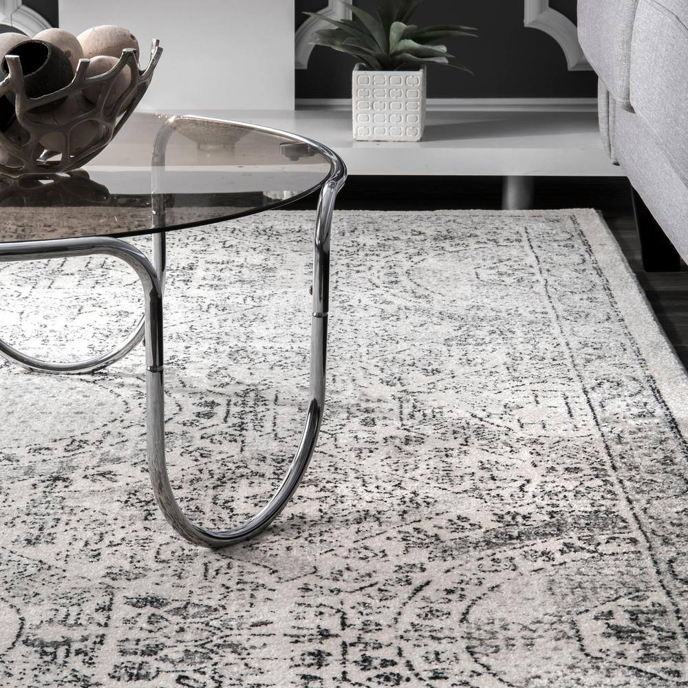 Gray 6' x 9' Synthetic Stain-Resistant Area Rug