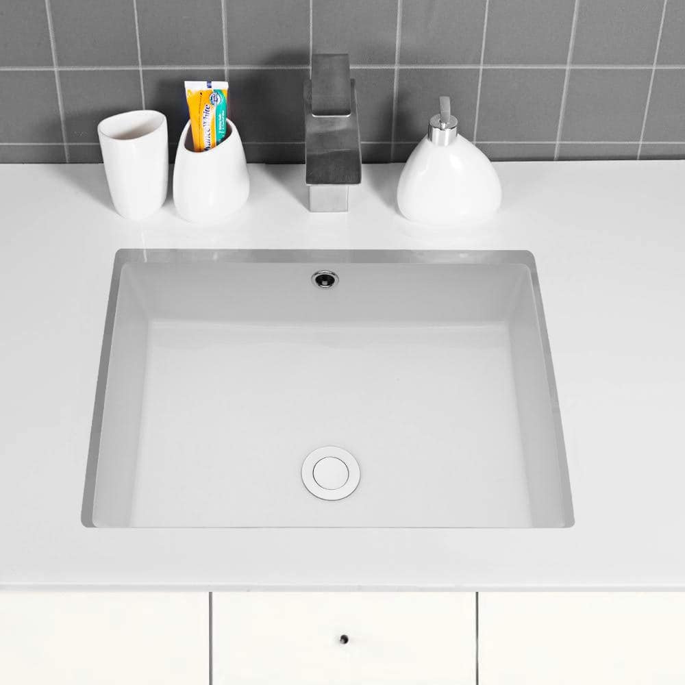 Classic 22 In Ceramic Rectangular Undermount Bathroom Sink In White   White Undermount Bathroom Sinks Jin 097 64 1000 