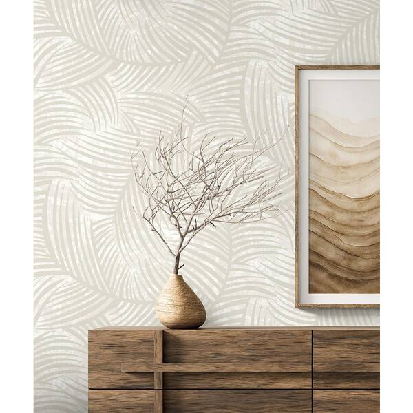 57.5 sq. ft. Oat Milk Zephyra Palms Unpasted Non-Woven Paper Wallpaper Roll
