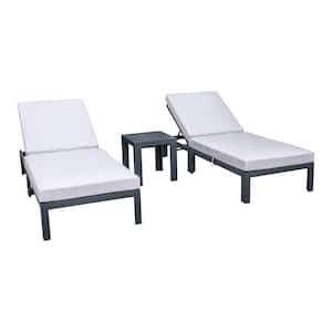 Chelsea Modern Black Aluminum Outdoor Patio Chaise Lounge Chair with Side Table and Light Grey Cushions (Set of 2)