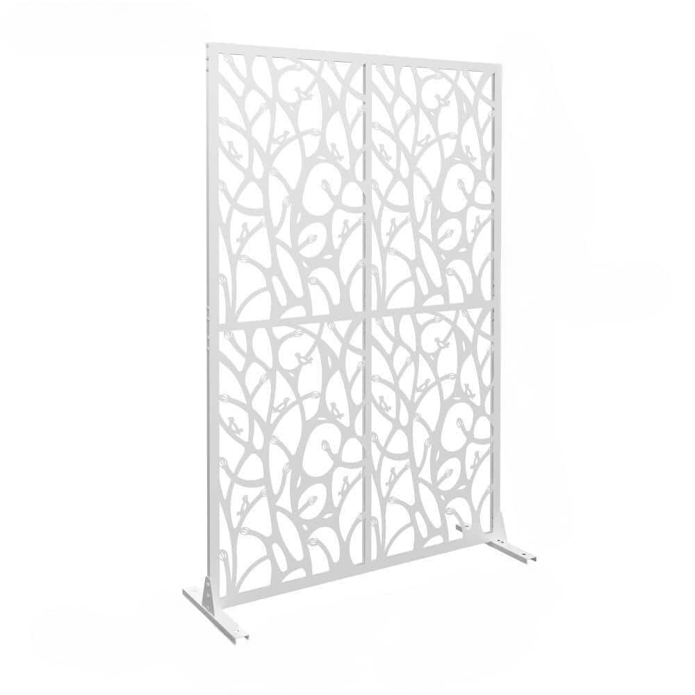 45.3 in. L x 15.8 in. W x 72 in. H White Metal Decorative Fence, Privacy Screen with Stand for Indoor and Balcony