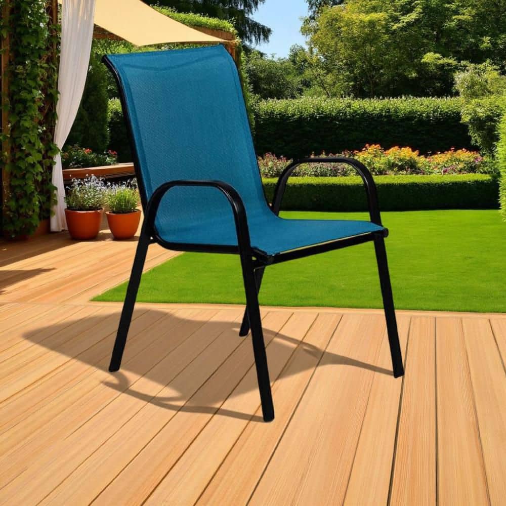 K様 FCRB LAWN CHAIR セット Benjara Feli Blue and Black Metal Outdoor Stacking Lawn Chair Set
