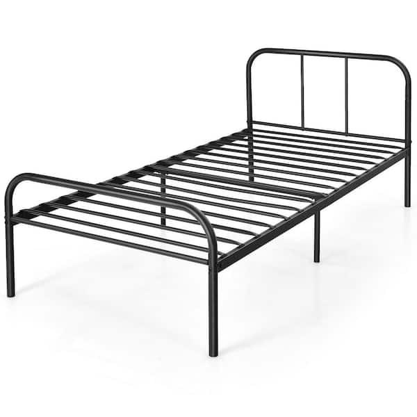 ANGELES HOME Black Steel Frame Twin Size Platform Bed with Curved Headboard and Footboard, Not Need Box Spring