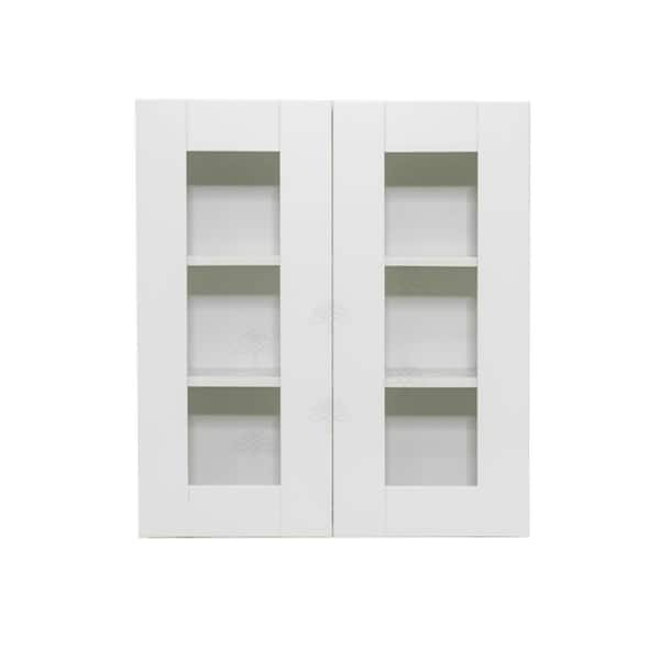 LIFEART CABINETRY Anchester White Plywood Glass Door Stock Assembled Wall Kitchen Cabinet (33 in. W x 36 in. H x 12 in. D)