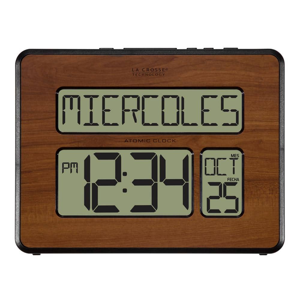 Walnut Atomic Digital Calendar Clock with Extra Large Digits