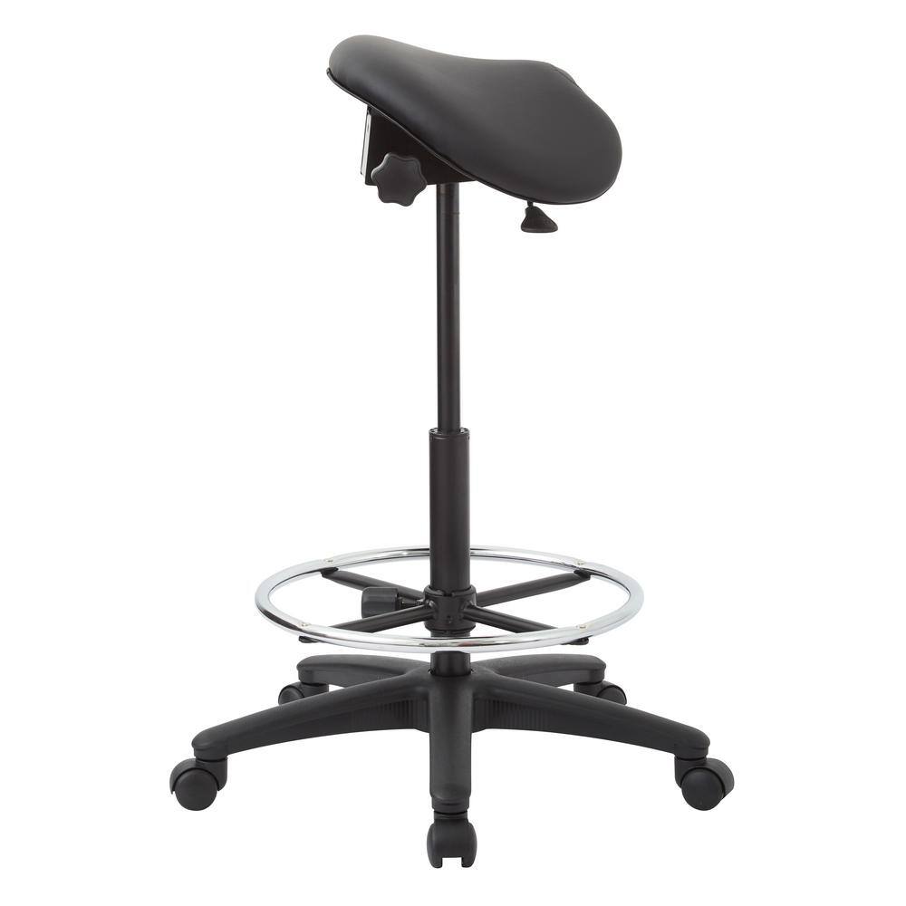 Dillon Black Leather and Vinyl Swivel Drafting Stool with Metal Base