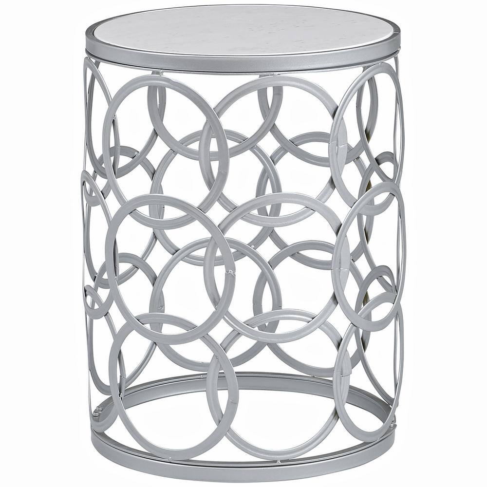 Silver Metal Interlocking Circles Round Accent Table