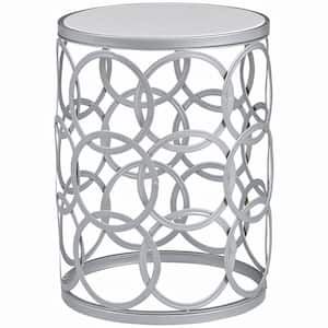 16.75 in. x 16.75 in. x 22 in. Round Metal Silver Interlocking Circles Marblized Table