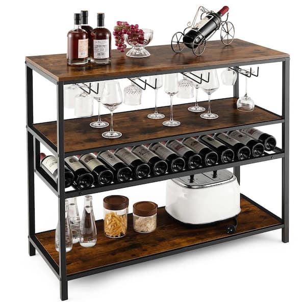 Costway Rustic Wine Rack Table 13 Bottles Wine Bar Cabinet Freestanding  with Glass Holder JV10904 - The Home Depot