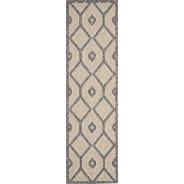 Home Decorators Collection Palamos Cream 2 ft. x 8 ft. Kitchen Runner Geometric Contemporary Indoor/Outdoor Patio Area Rug