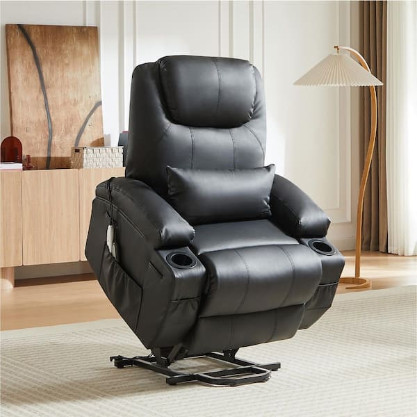 35 in. W Black Power Lift Recliner Chair with 8-Point Massage and Heating,Living Room Chair with Pillow and Side Pockets
